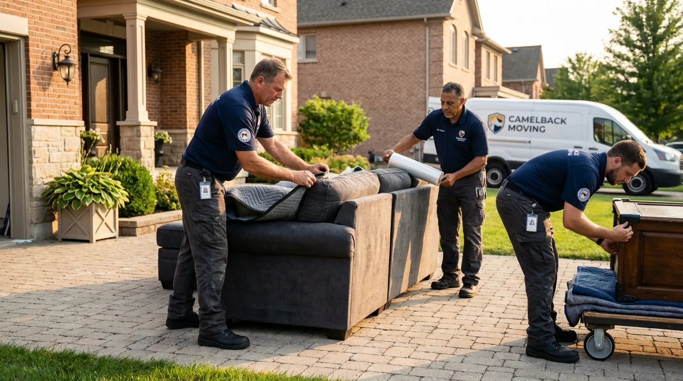 Large estate moving crew wrapping furniture in Kenosha, WI